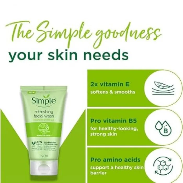Simple Kind to Skin Refreshing Facial Wash with Vitamin B5+E 150ml