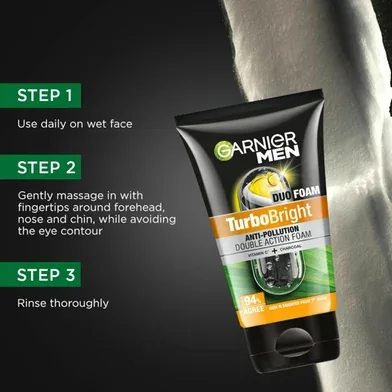 Garnier Men Turbo Bright Anti-Pollution Double Action Face Wash 100g